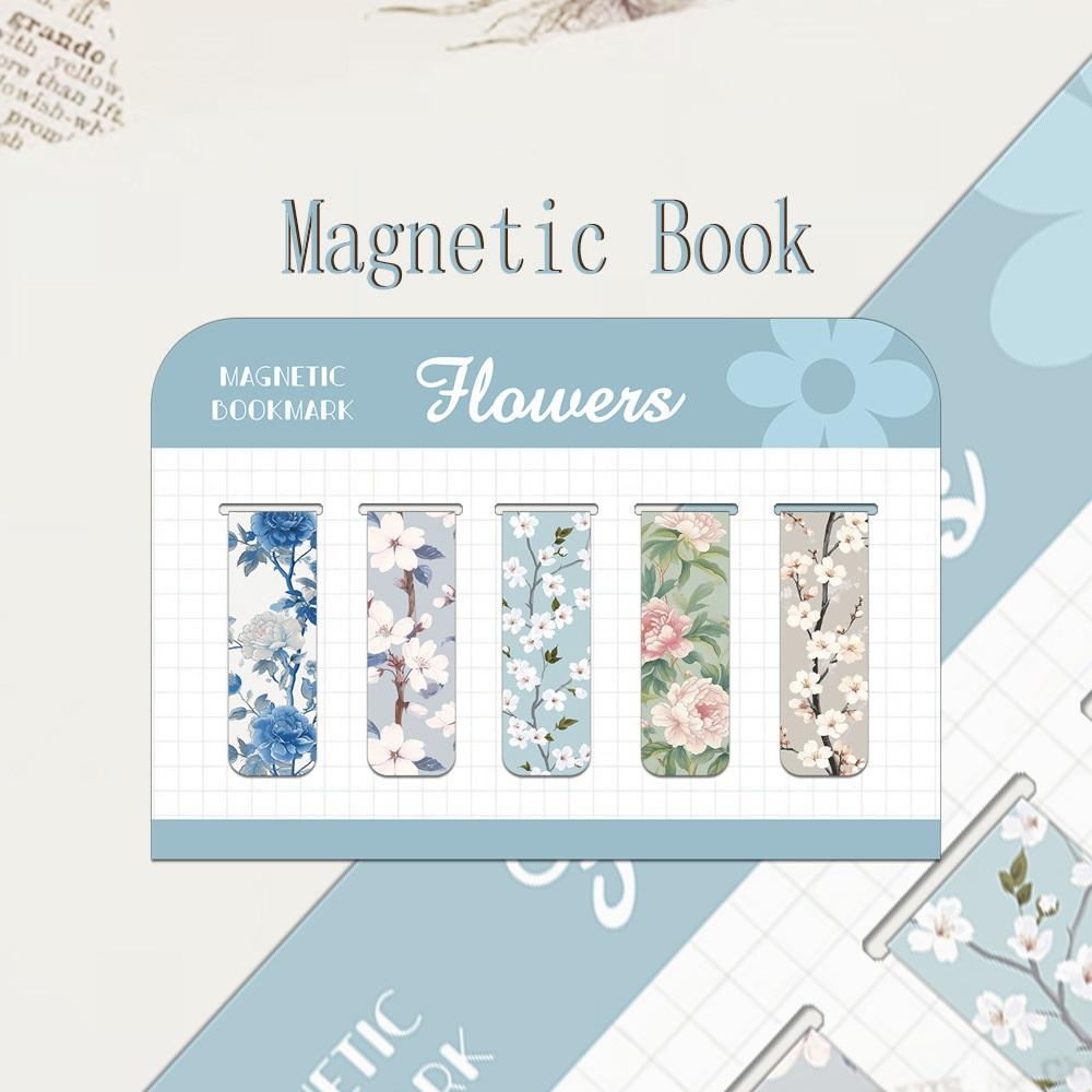 5pcs Flower Magnetic Bookmarks for Books, Multi Fresh Floral Pattern Magnet Page Clips Marker Unique Reading Gift