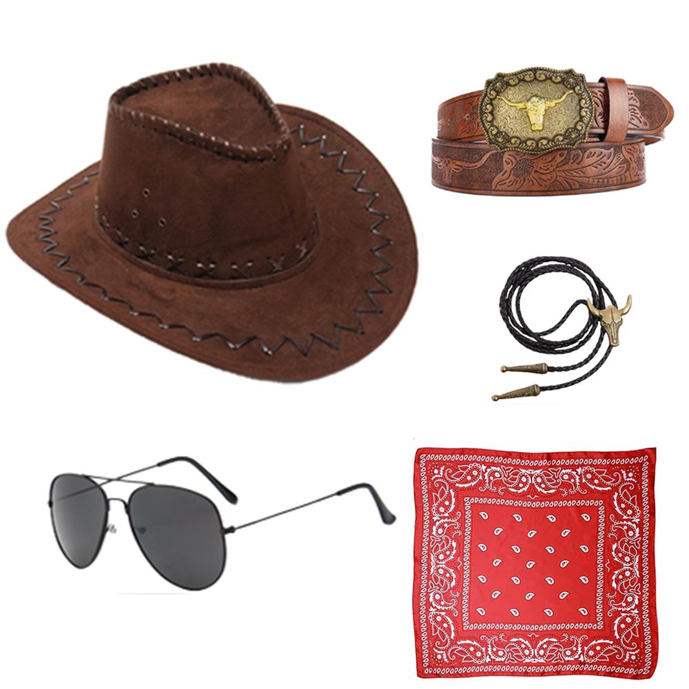 PESENAR Western Cowboy Kostüm Zubehör Set Cowboyhut Taschentuchnadel Denim-Kit Halloween Party Verkleidung