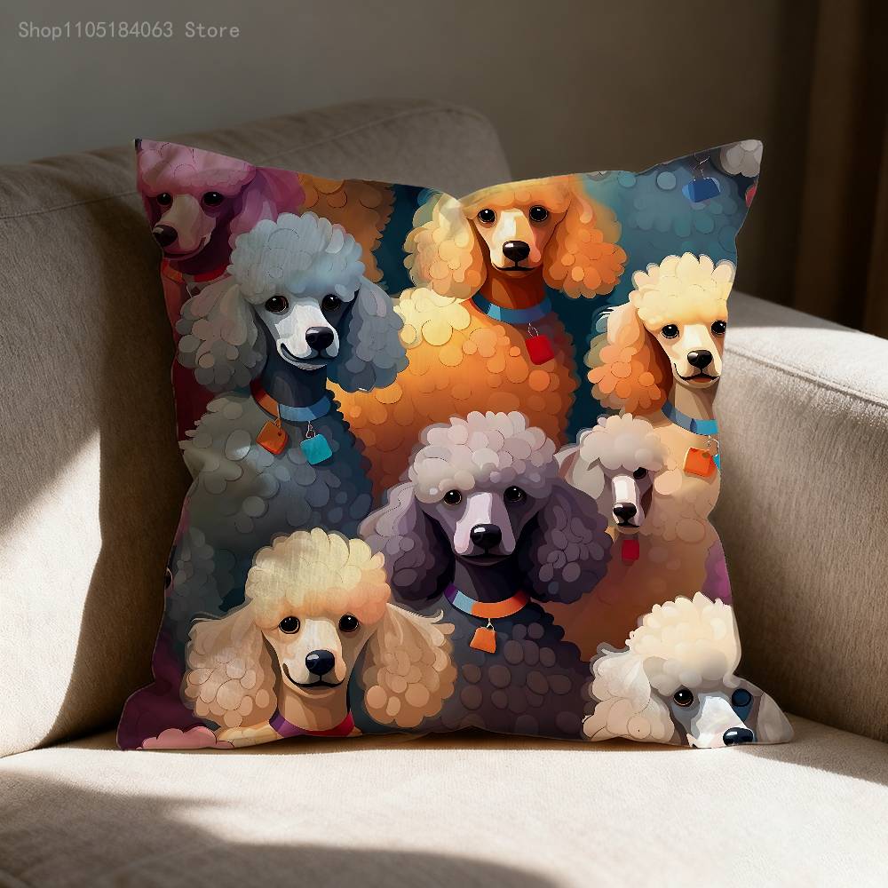Cute Poodle Pillow Case For Sofa Decor Car Office Room Printing Cushion Cover Decorations And Protector