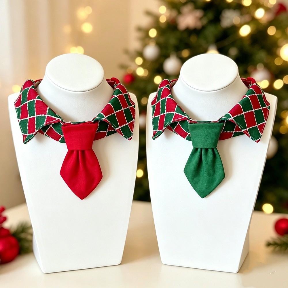 Plaid Pattern Cat Neck Tie Leash Ring .Plaid Puppy Hat Christmas Pet Collar Puppy Kittens