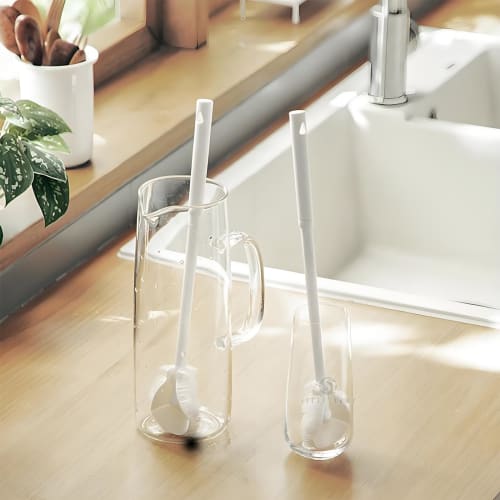 STEEL-LAND Cup Brush with Long Handle, Foldable Silicone Head, and 90-Degree Rotation, Ideal for Bottles, Water Bottles, Mugs, Glasses, Coffee Cups, B