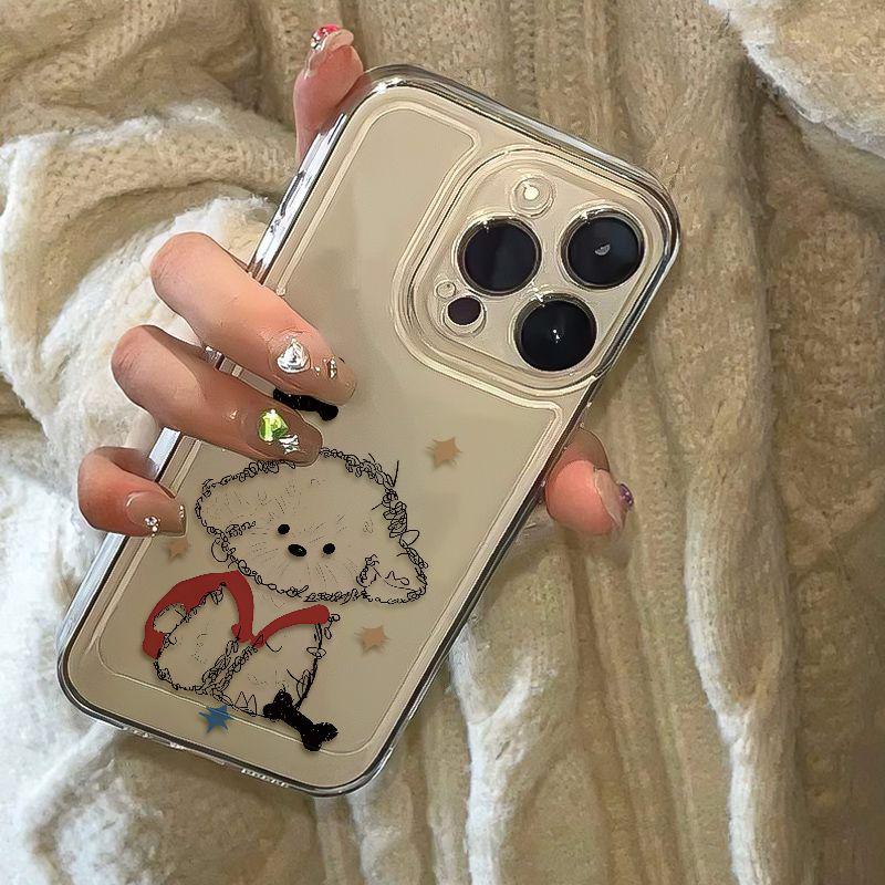 Red Puppy Backpack Clear Phone Case for Apple 13-16 Pro/Pro Max
