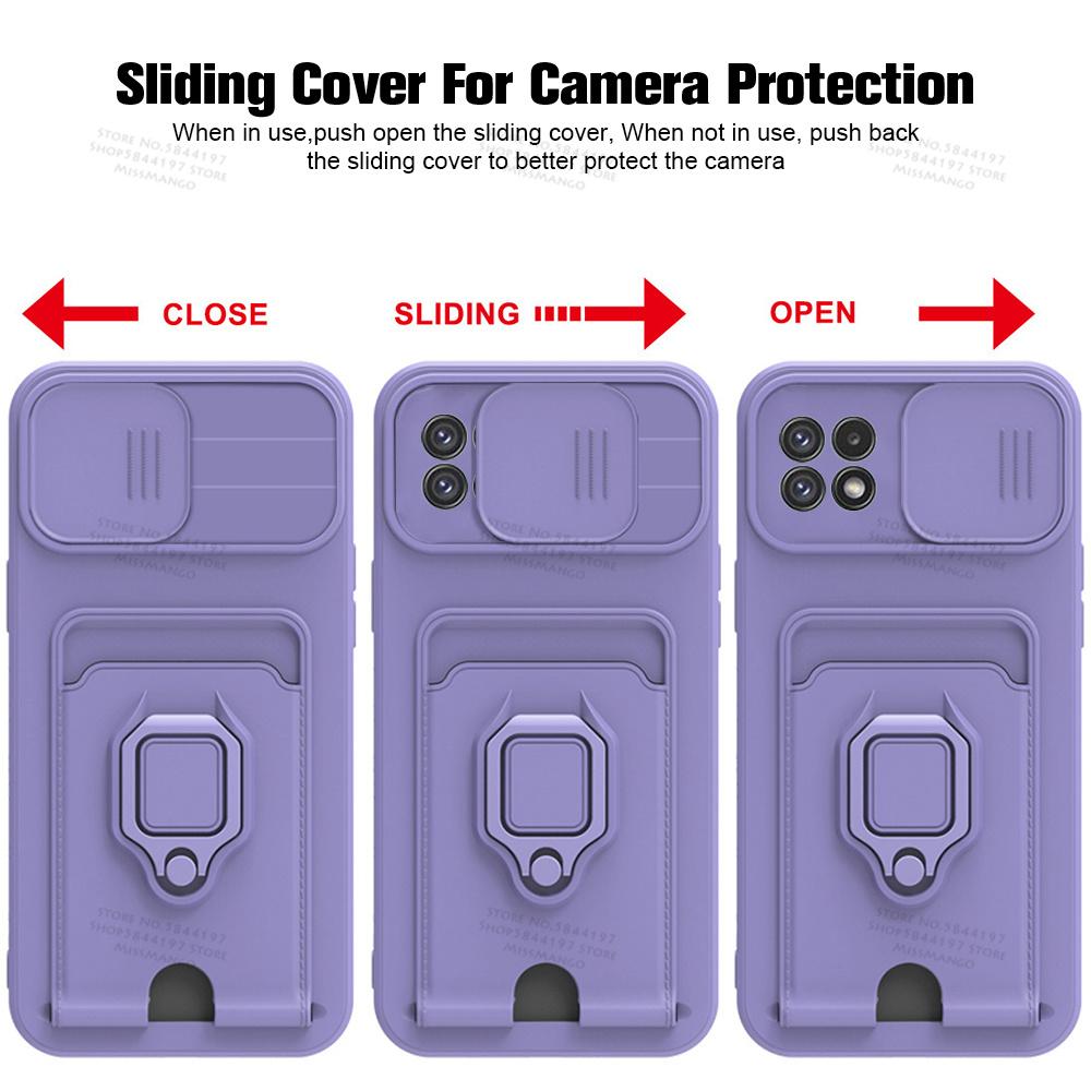 Slide Camera Lens Protection Case For Samsung Galaxy A22 5G Card Slot Stand Holder Magnetic Cover For Samsung Samsun A 22 22A