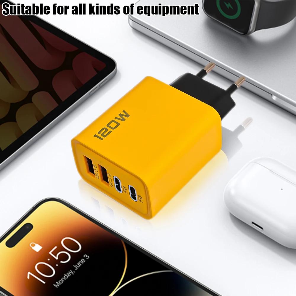 Dual PD USB Charger Wall Adapter QC3.0 120W Fast Charging Phone Chargers EU/US/UK Plug for Apple IPhone 15 Pro Android Samsung
