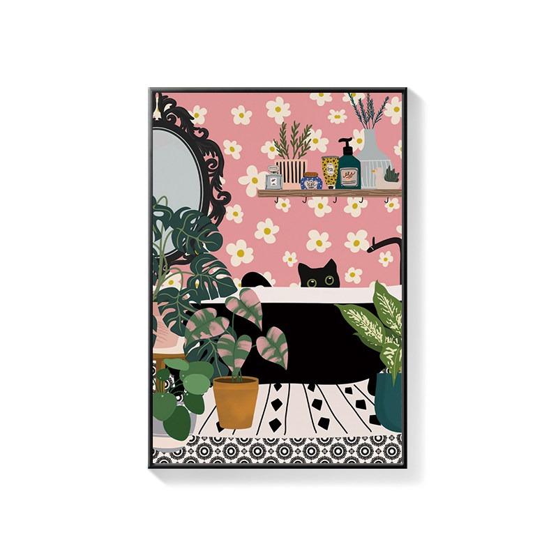 Bathroom Decorative Painting Cat American Retro Toilet Bathroom Canvas Painting Wall Art Poster for Modern Bathroom Home Decor