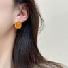 Vintage Coffee Color Square Resin Stud Earrings for Women Girls Fashion Metal Irregular Geometric Earrings Jewelry