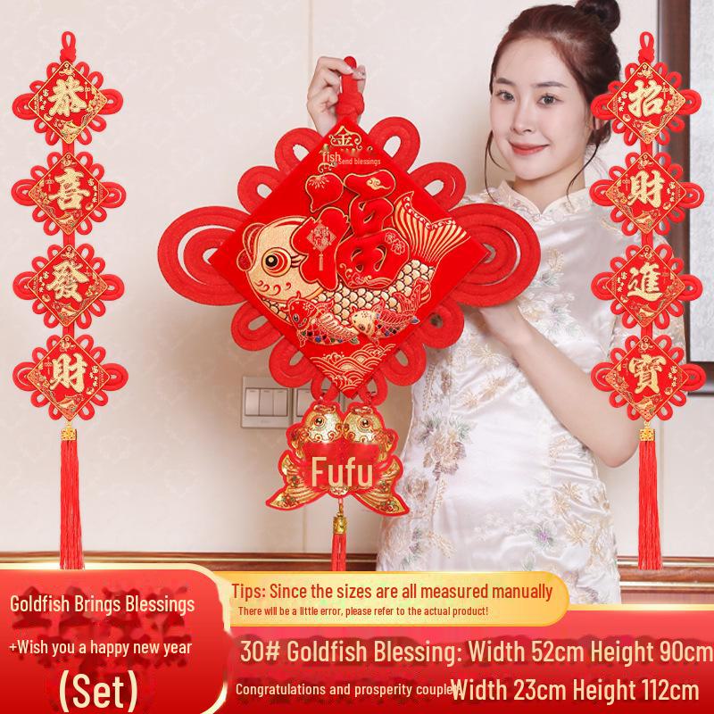 Luxusní přívěsek čínského uzlu se zlatou rybkou pro novoroční požehnání a dekoraci při kolaudaci