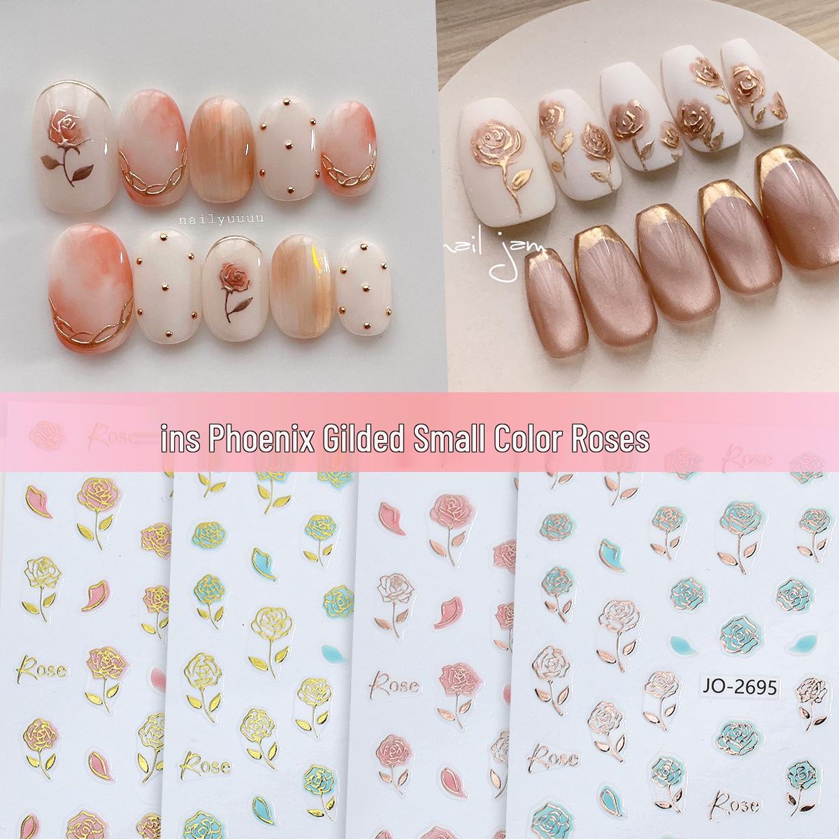 

Gilded Watercolor Wild Rose Nail Stickers - Retro Hot Stamping Floral Decals