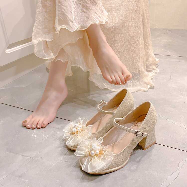 Beautiful temperament with skirt bridesmaids single shoes women 2025 spring and summer new fairy gentle Mary Jane high heels women