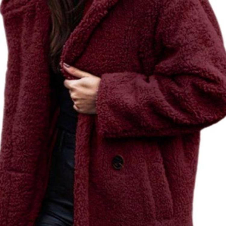 Winter Plush Hooded Long Coat Women Solid Color Long Sleeve Autumn Single Button
