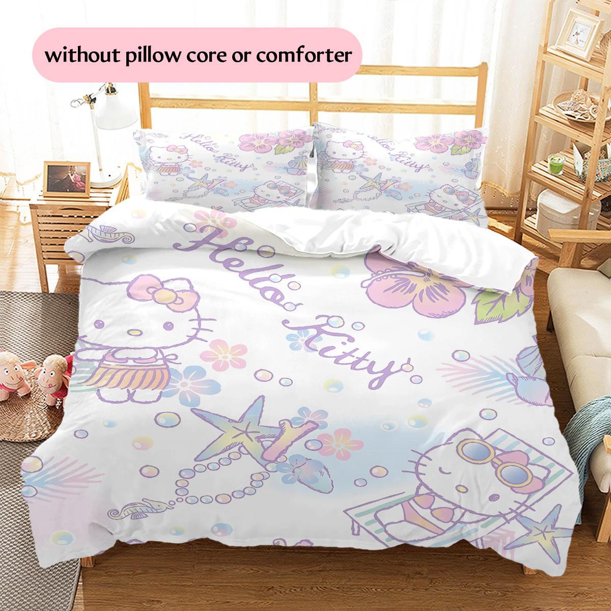 

Постельное белье с рисунком Hello Kitty Комплект одеял Декор для дома Подарок (1 пододеяльник + 2 наволочки без наполнителя) 135x200cm