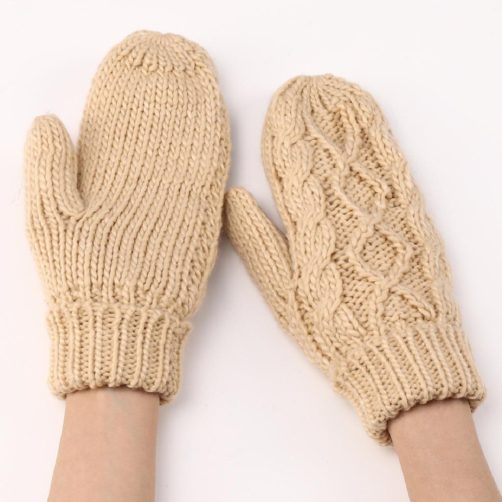 Diamond-shaped Mittens Autumn and Winter New Women's Knitted Wool Plus Velvet Thickened Fashionable Finger Warm Gloves