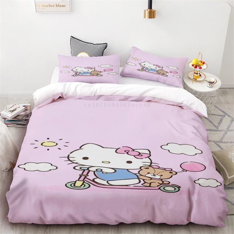 

Hello Kitty Sanrio Постільна білизна Комплекти Покривало на ліжко Покривало на ліжко Підковдра Наволочка Набори з 2-3 предметів Милий Декор для спальні US Full 203x228cm