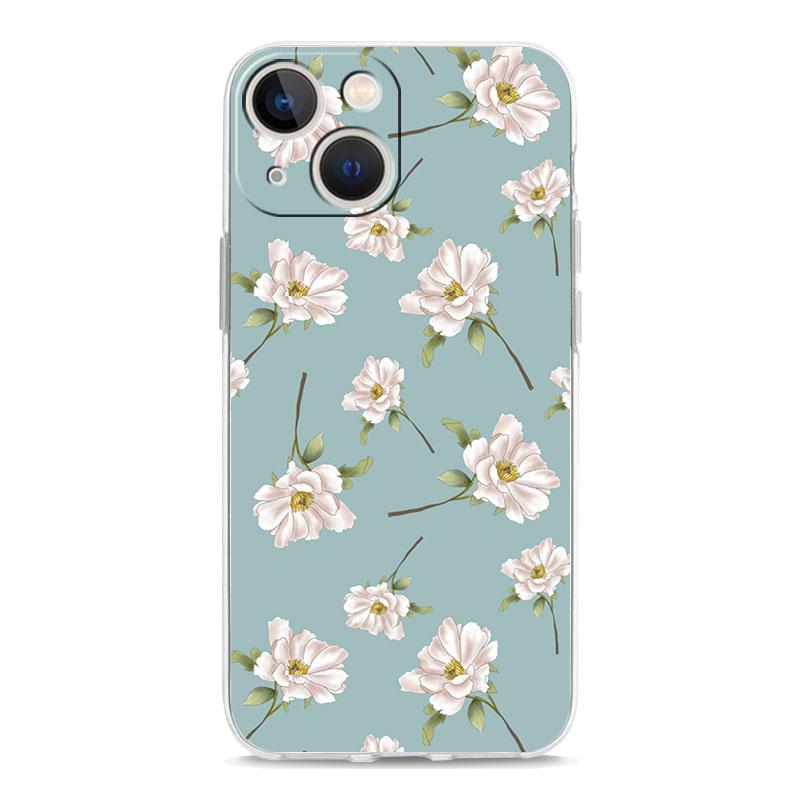 Phone Case For iPhone 15 14 13 12 Mini 11 Pro Max XS X XR 7 8 Plus Clear Shockproof Silicone TPU Cover Flower