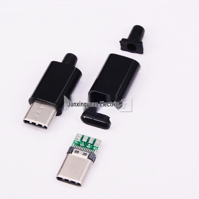 USB 3.1 Type-C Male Connector with PCB Board and Black Shell