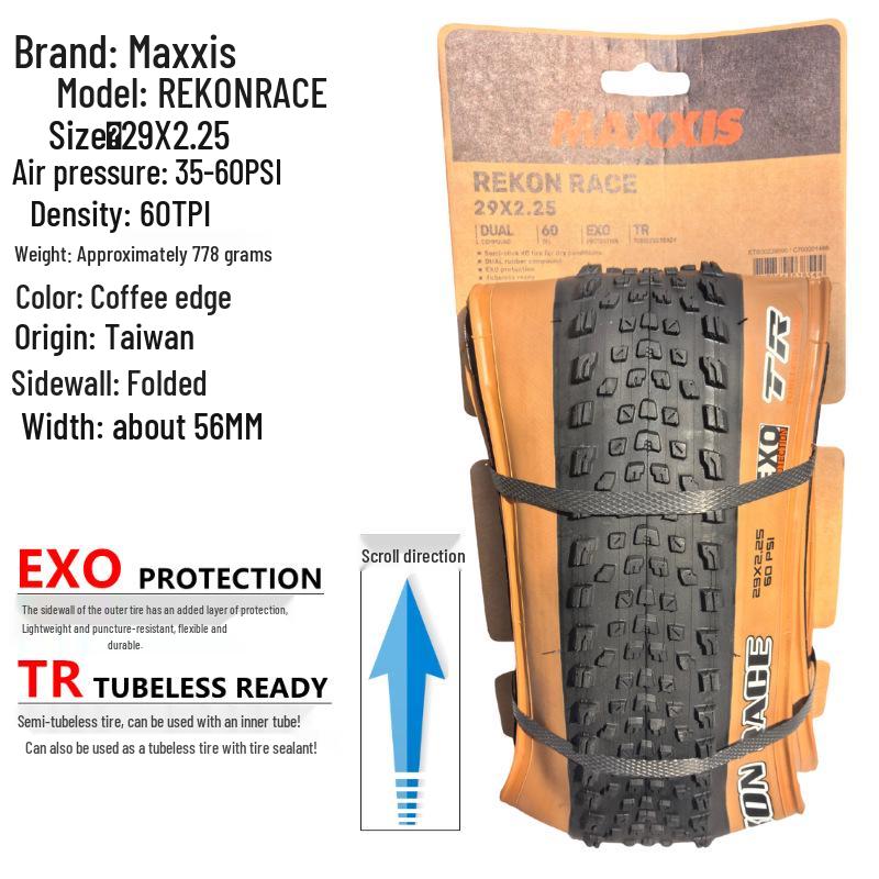 Maxxis REKON RACE Tubeless Faltbarer Mountainbike-Reifen, Gelbe Seitenwand, 27,5/29 x 2,25/2,35