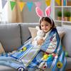 Doraemon Logo Pattern Fleece Blanket, Blue White Round Face with Red Nose Soft Throw, Cozy Couch Blanket for Kids Room