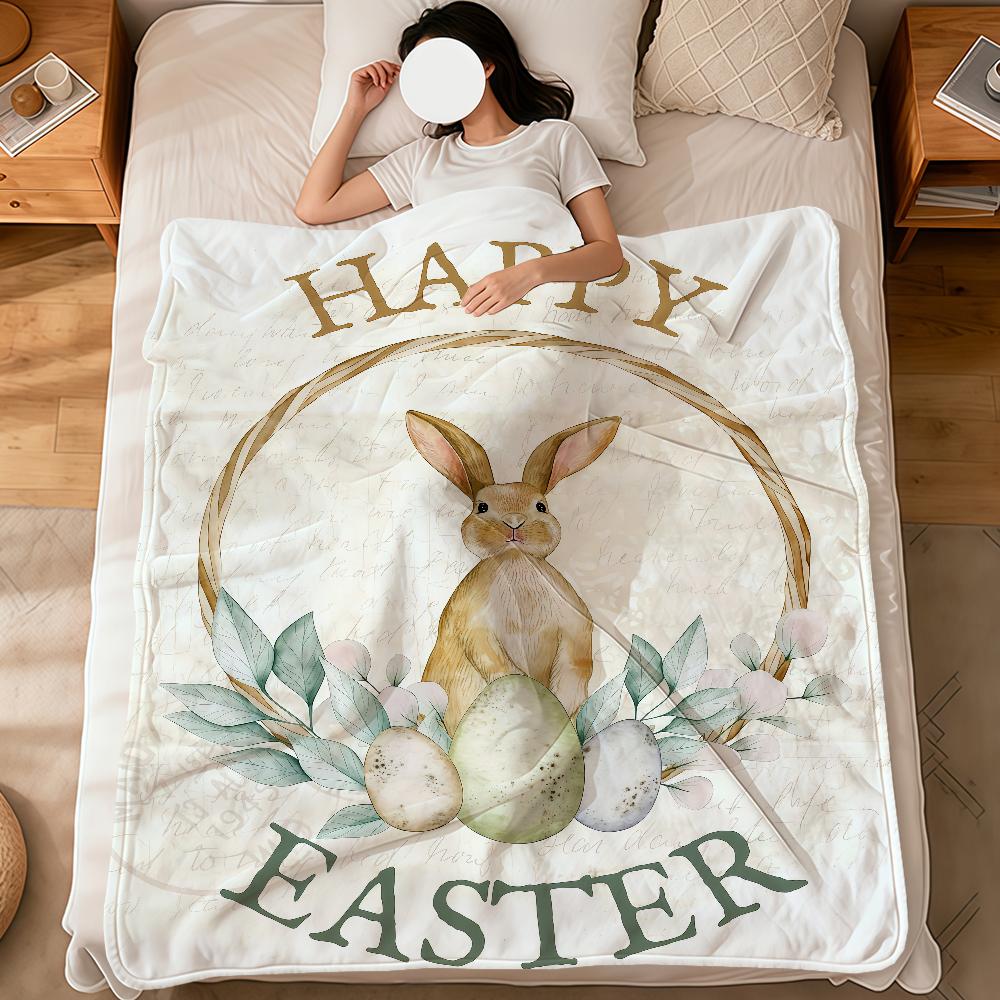 Easter Cute Bunny Retro Egg Cartoon Art Rabbit Warm Soft Plush Blanket For Sofa Living Room Nap Home Bedroom Travel Gift Hogar
