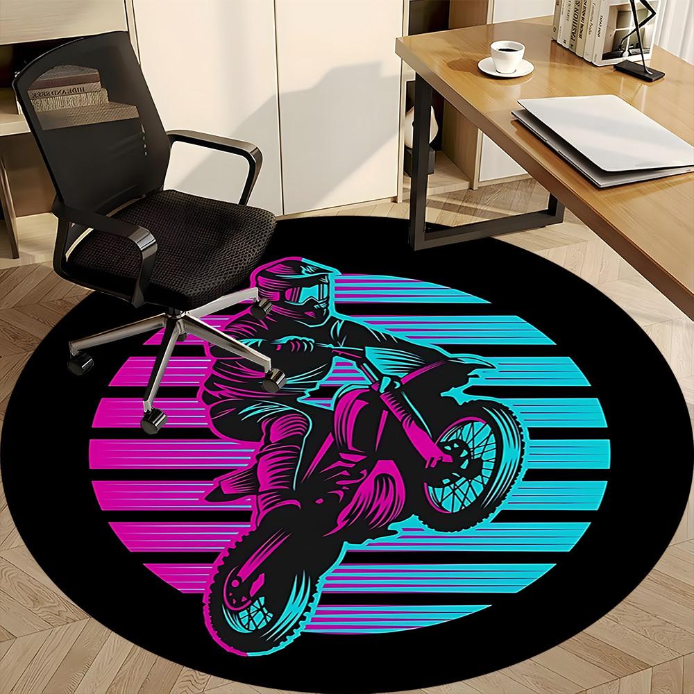 1PC Motorbike Rider Office Round Area Rug,  Mat Suitable ForOffice, Under Office Chairs Bedroom Living Room Home Decor, Room Deco