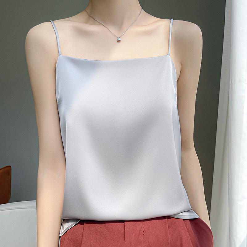 Women's White Satin One-Shoulder Camisole - 2026 Spring/Summer Versatile Layering Top