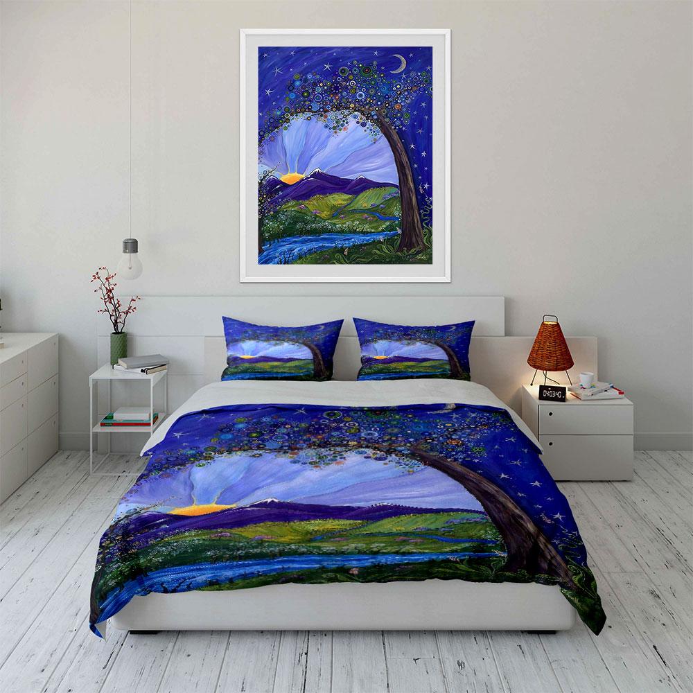 Tree, sun, stars, landscape. Bedding sets Duvet cover sets Duvet covers Pillowcases(1* Duvet Cover 2* Pillowcases without duvet insert)