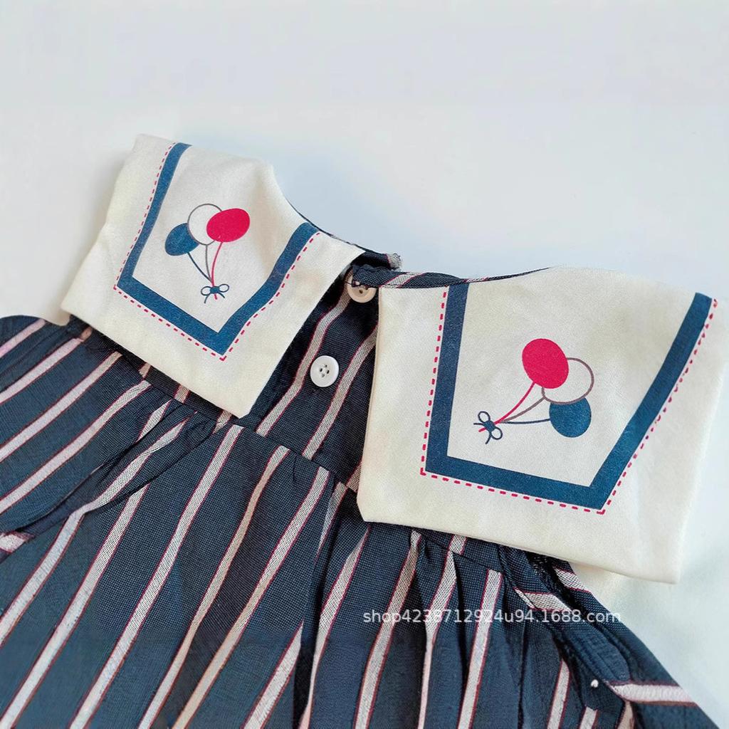 Summer Girls Retro Navy Collar Striped Sleeveless Vest Dress Stylish Baby Princess Dress