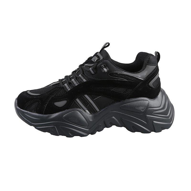 

Женские кроссовки на платформе, массивные, модные, на шнуровке, повседневные туфли, женская теннисная корзина, женская, осенняя, вулканизированная обувь, Zapatos Mujer 35 чёрный