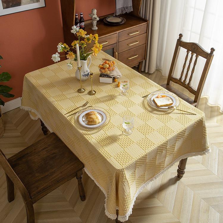 Country Woven Thickened Fringed Table Cloth Jacquard Fabric Rectangular Tablecloth Tablecloth Light Luxury High Sense