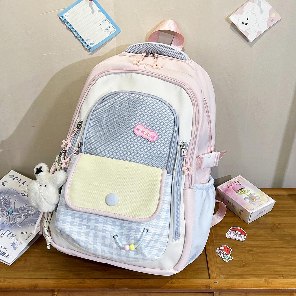 Schoolbag Schoolbag Female Korean High Value Ins New Dopamine Contrasting Color College Style Primary and Secondary School Students 1-1 Grade Backpack