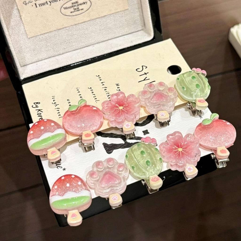 5Pcs Korean Jelly Fruit Duckbill Hair Clips Cute Mini Sheer Side Bangs Clips Sweet Daily Accessory for Girls
