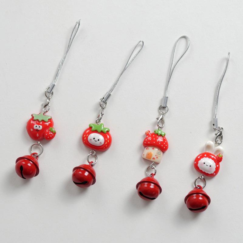 Strawberry Bell Pendant: Cute Cartoon Keychain & Phone Charm - Perfect Gift for Couples and Friends