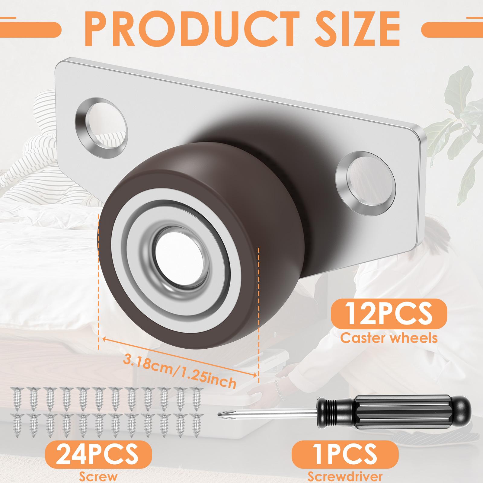 

12Pcs 1/1.25inch Rubber Side Mount Caster Wheel Reduce Noise Swivel Rolling Wheel with Steel Top Plate Protect Floor for Cabinet