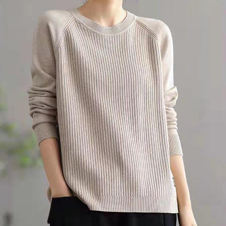 Frühling klassischer Pullover Damen Pullover langärmlig plus lässiger Rundhals schlankmachender Seitenschlitz Strickpullover Damen Innenoutfit