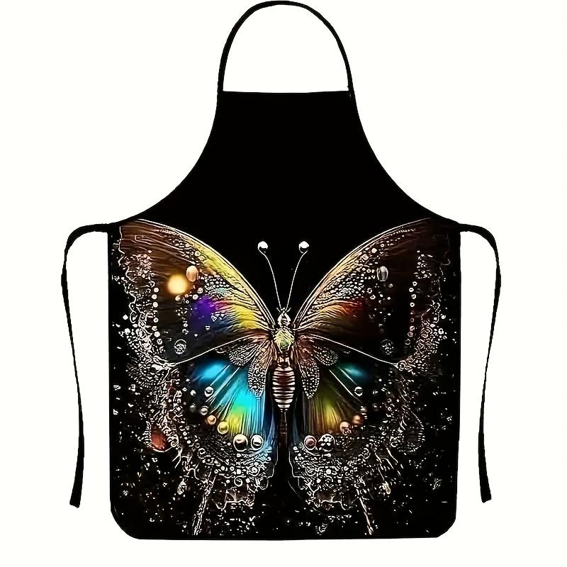 1pc Vibrant Butterfly Pattern Apron - 100% Polyester Sleeveless Kitchen Bib with Adjustable Straps