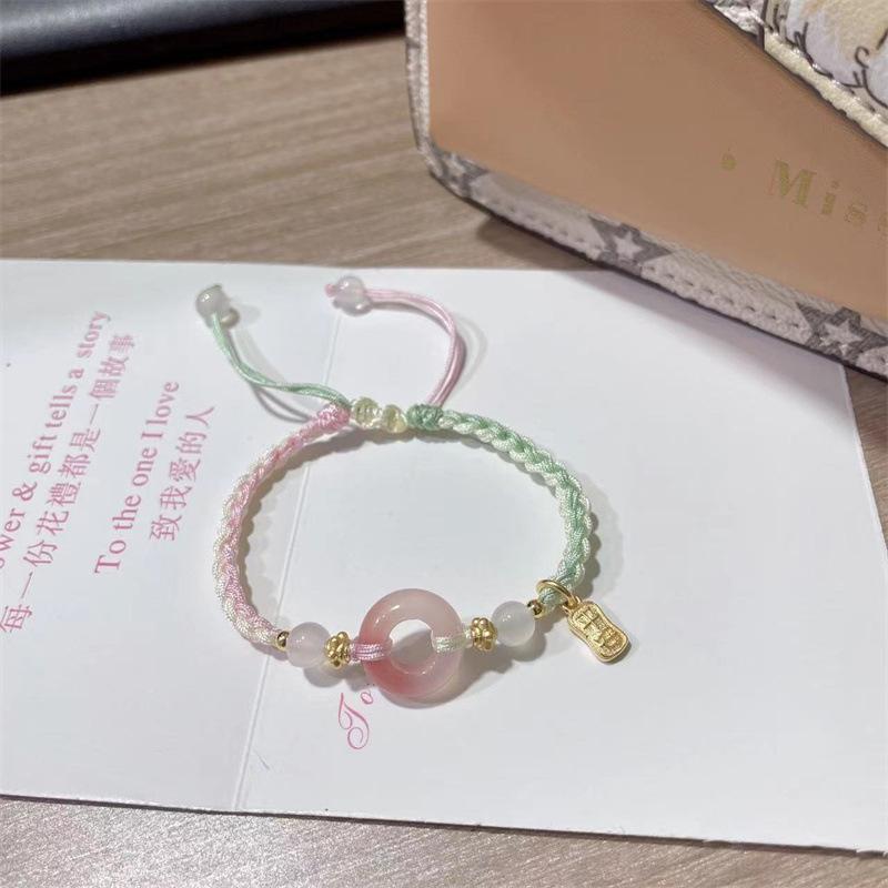

Peace Buckle Bracelet for Women, Red Agate Bracelet, Handmade Peach Blossom Bracelet, Gift for Girls green-Agate Peace Buckle