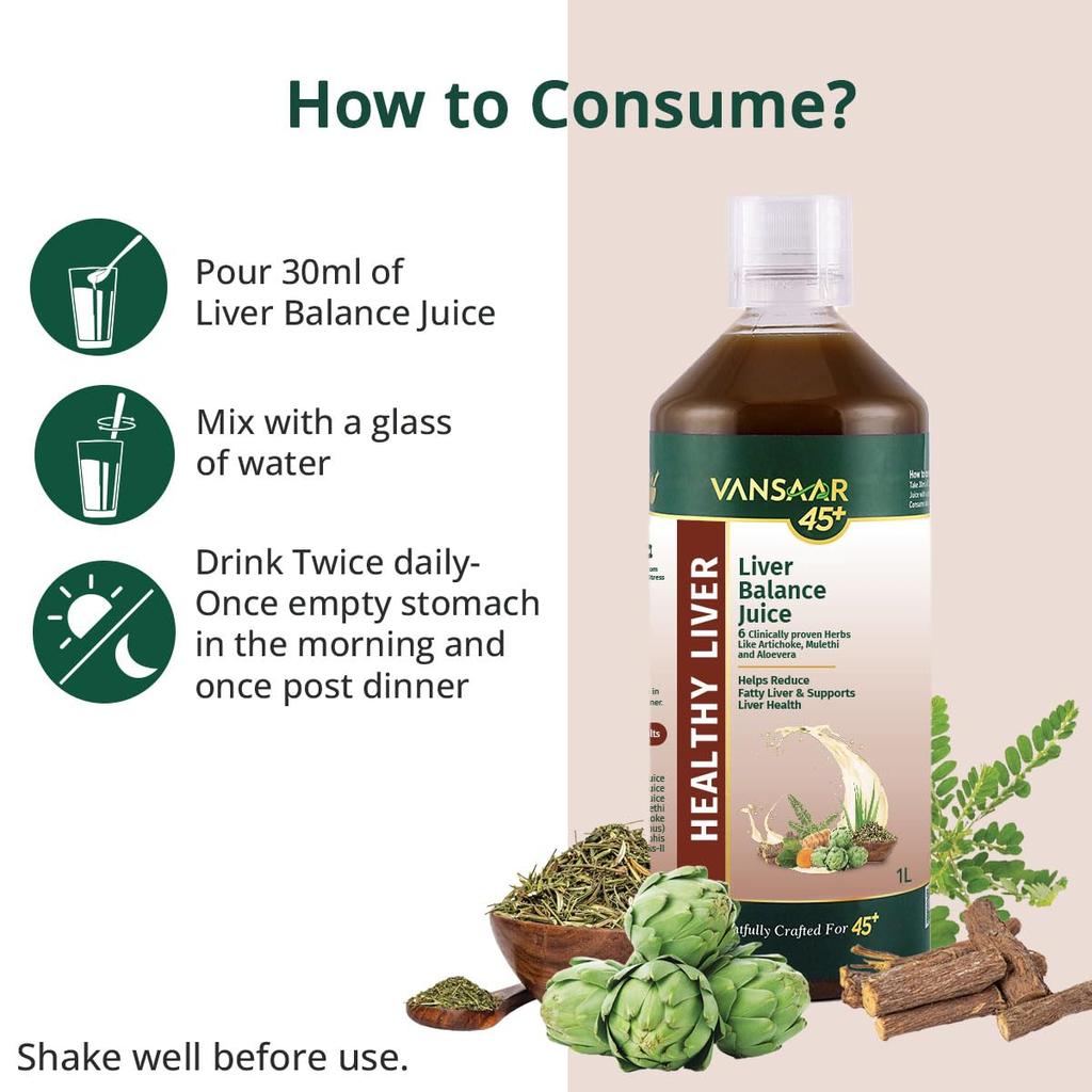 Vansaar 45+ Liver Balance Juice 1 L For Adults Supports Liver Function Healthy Digestion And Vitality Daily Use