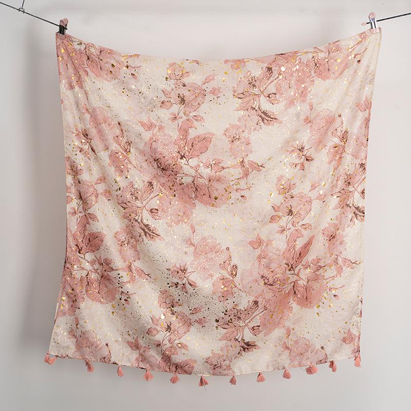 Gold Shiny Dot India Floral Tassel Viscose Shawl Scarf Lady High Quality Wrap Pashmina Stole Bufandas Muslim Hijab 180*90Cm