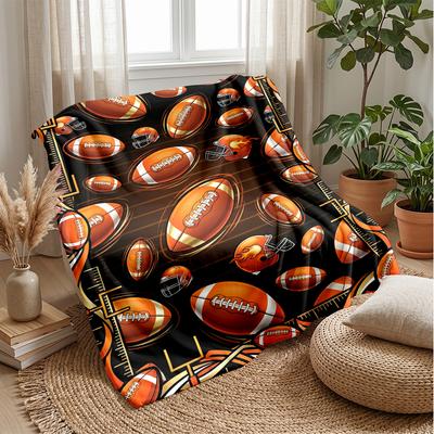 Football Themed Pattern 1 Theme Blanket Lightweight Warm Flannel Blanket Decorative Throw Blanket for Home Decoration