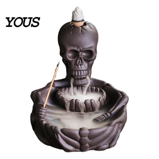 Traditional Craft Incense Burner Skeleton Burner, Backflow Waterfall Cone Holder, Gothic Skull Stick Holder for Halloween Home Decor, Meditation
