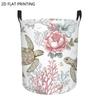 1pc, Laundry Hamper with "Pink Ocean, Gentle And Serene Breeze" Pattern, Foldable Multi-Functional Storage Box, Decorative Storage Basket with Handles