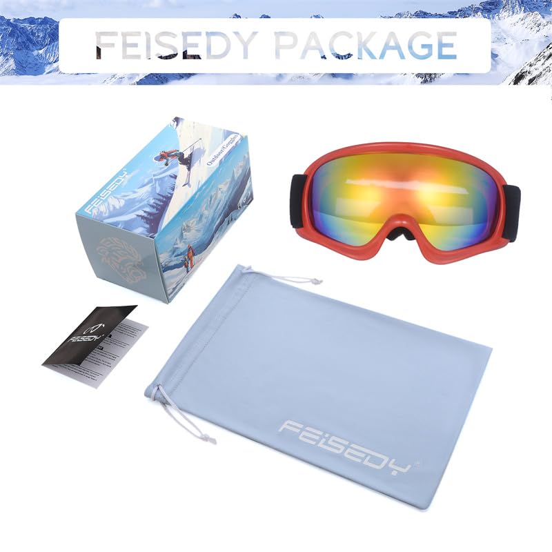 Ski Snow Goggles for Improved Spherical Wide Field of UV Sports Impact Unisex B1595 [FEISEDY] Kids' Goggles, Children, Breathability, 180° View,