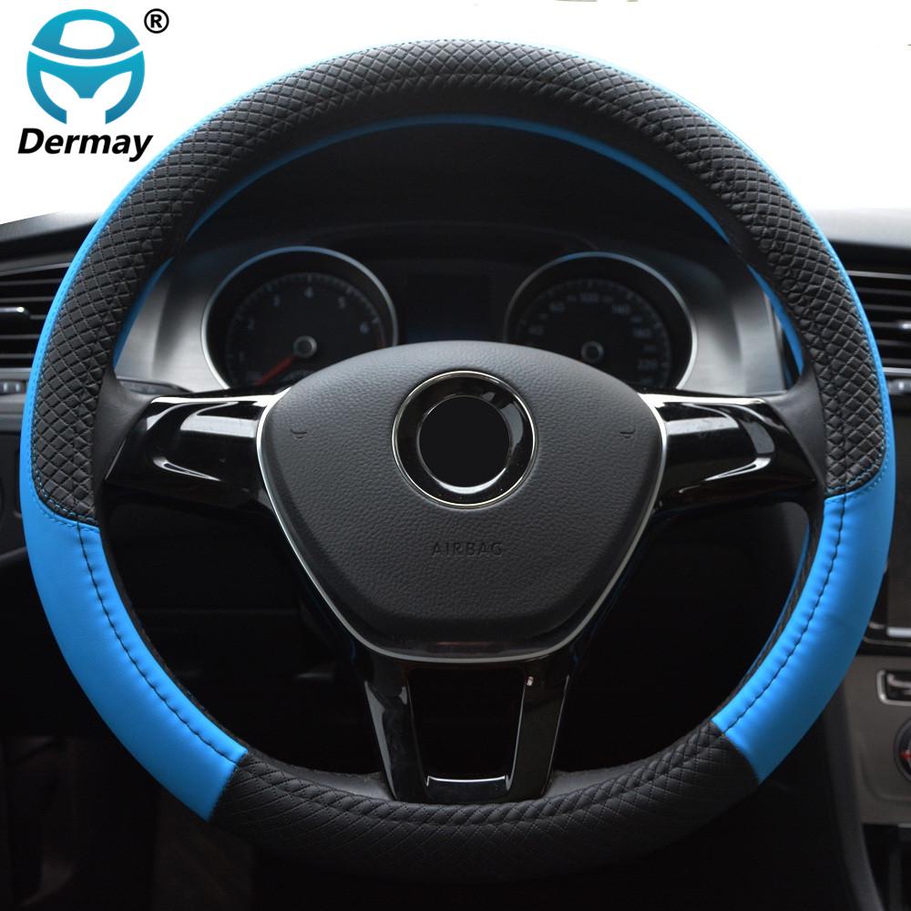 DERMAY 7Colors 39/40CM Car Steering Wheel Cover PU Leather Size L for Outer Diameter Of Steering Wheel 39-40cm Free Shipping