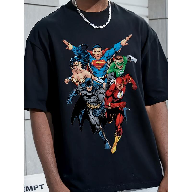 European Sizes 1pc Justice League Graphic T-Shirt - Breathable & Soft Fabric, Regular Fit Short Sleeve Tee with Iconic Superheroes Design
