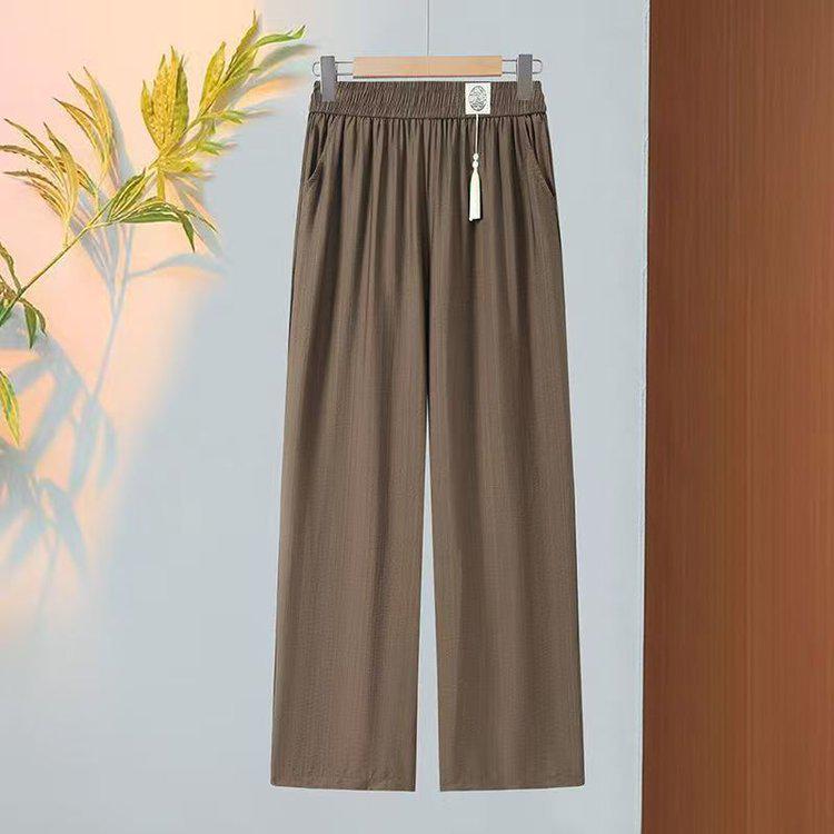 

New Chinese Tassel Linen Wide-Leg Skirt Pants for Women - Summer Elastic Waist, Slimming, Loose, Drape, Casual. 3XL for 60-67.5 kg кофейный
