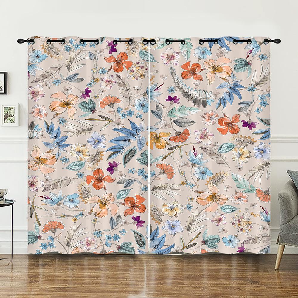 Curtains Court Pattern Retro Flower Curtain Digital Printing Blackout Curtain No Punching