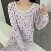 Snowflake Fleece Printed Thermal Suit, New Lace Crew Neck Slim-fitting Women's Bottoming Long Johns, Lyocell