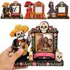 Home Office Decorative Ornaments Day of The Dead Photo Frame Vivid Floral Sugar Bone Patterns Print Dia De Los Muertos Table Display Mexican Katrina