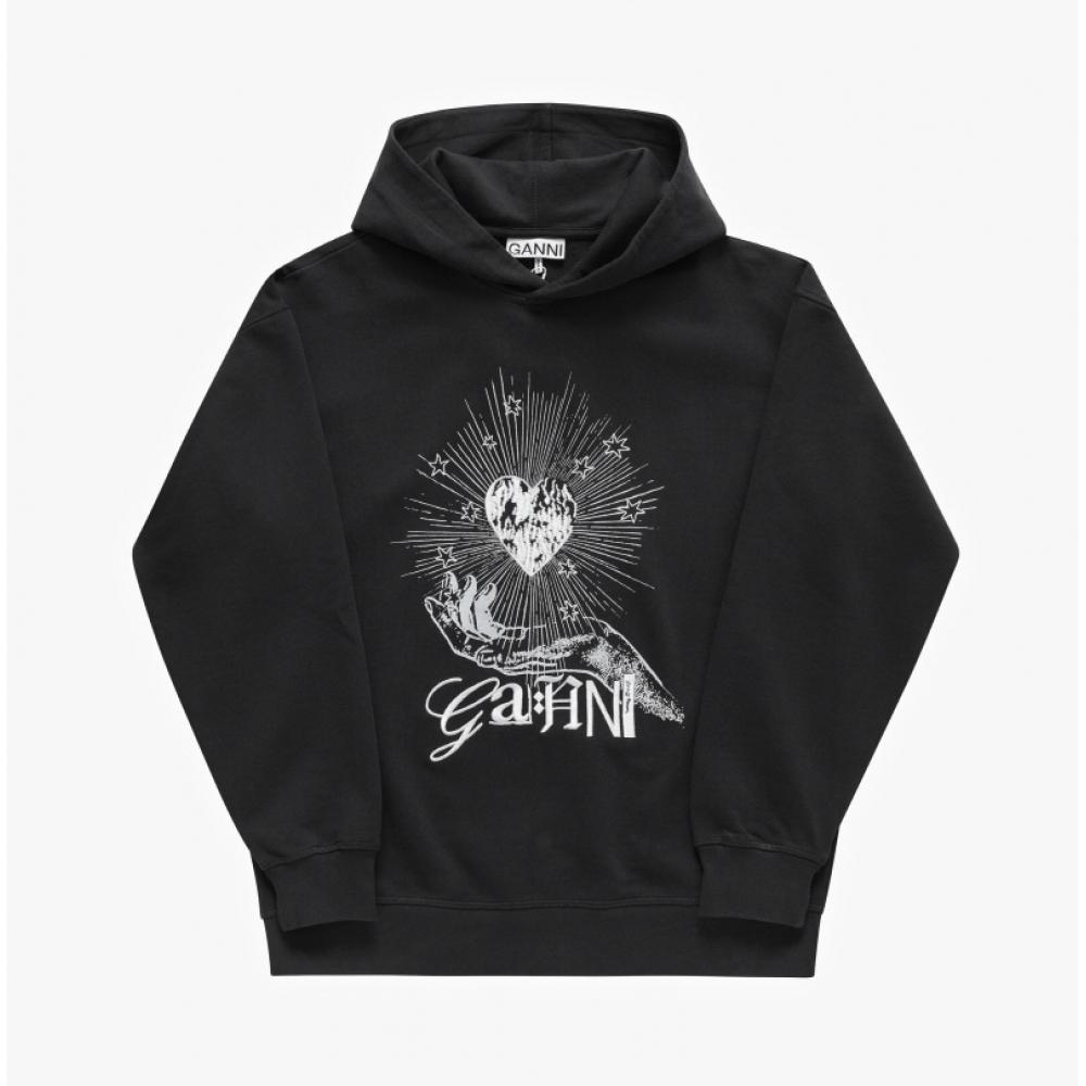 Ganni T4082 252 ISoli Heart Logo Print Women S Hoodie