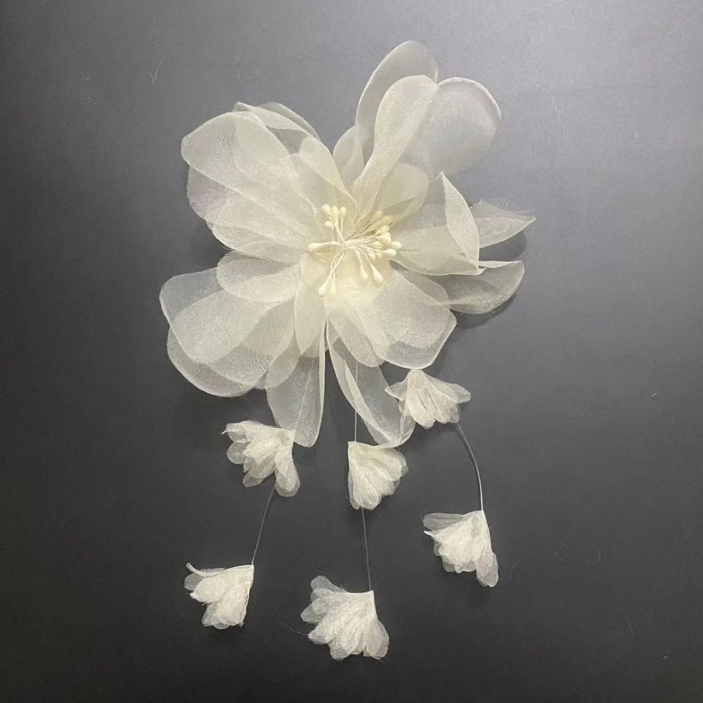 Fabric Three-dimensional Flower DIY Reusable Organza Flower Embroidered with Tassels Corsage