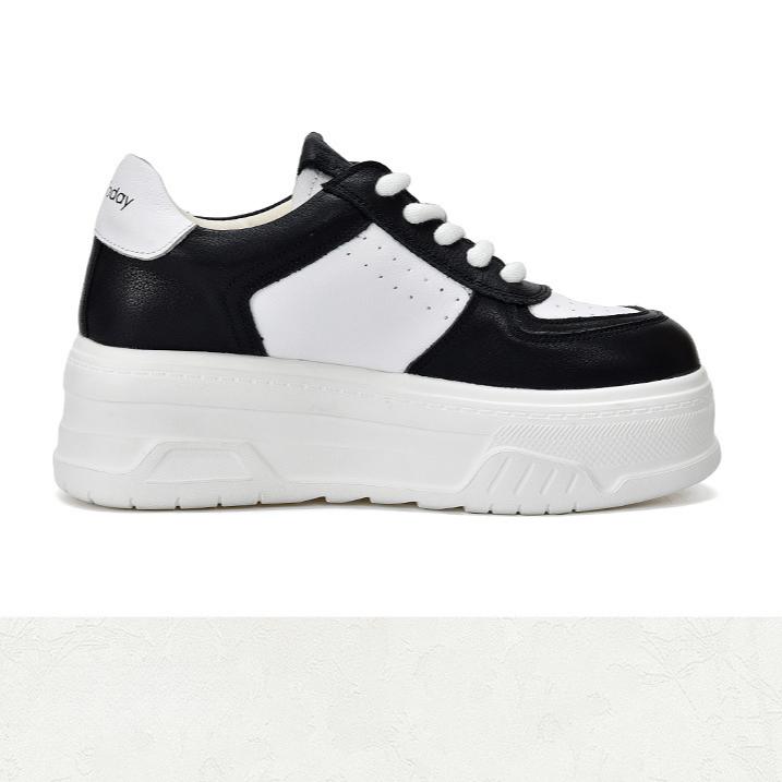 Johnature Genuine Leather Thick Sole Height Increasing White Shoes For Women Casual Flat Platform Shoes